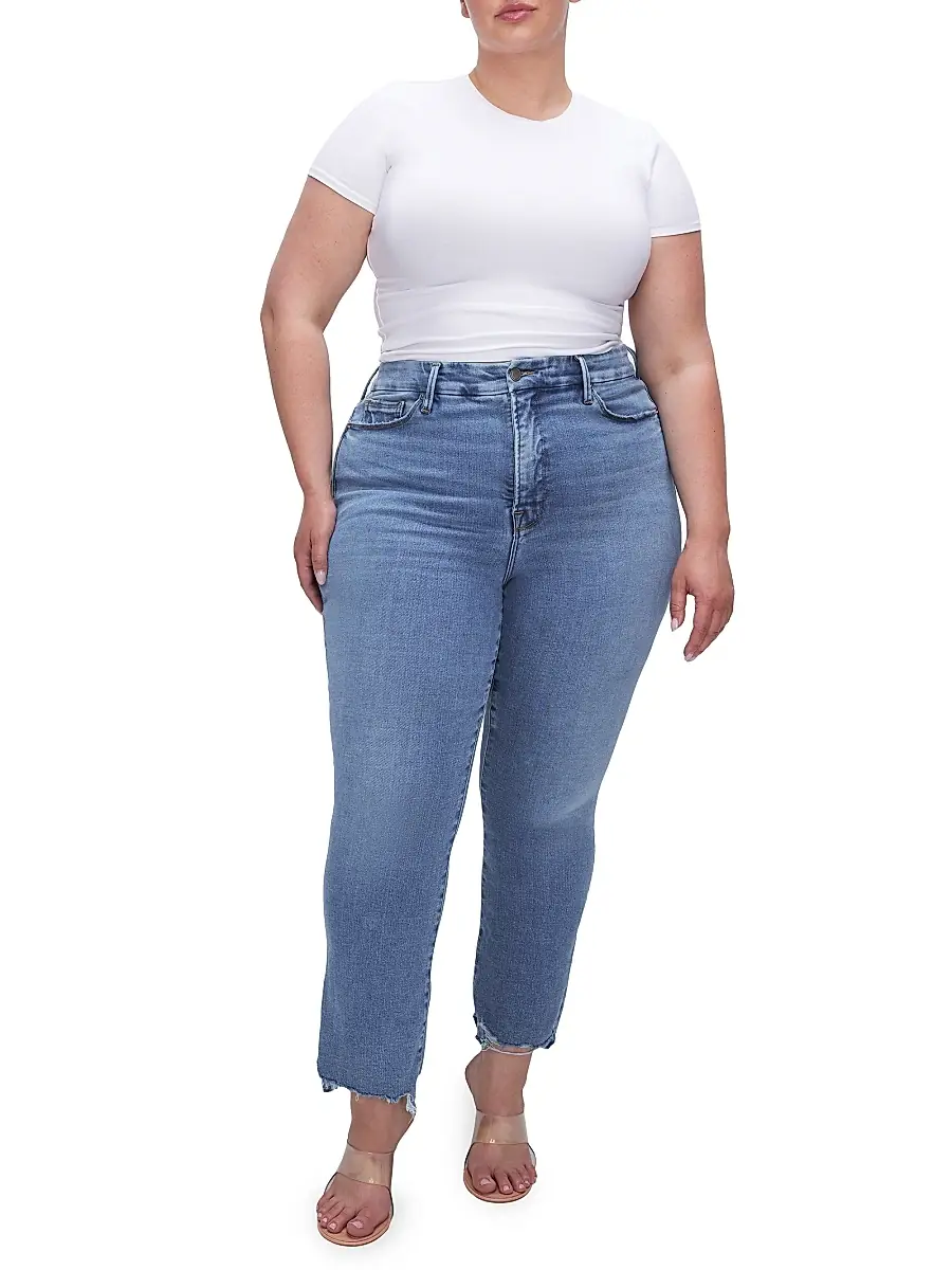 GOOD AMERICAN Women's Good Legs High-Rise Stretch Straight Ankle Jeans | Thumbnail 2 GOOD AMERICAN Women's Good Legs High-Rise Stretch Straight Ankle Jeans | Thumbnail 2