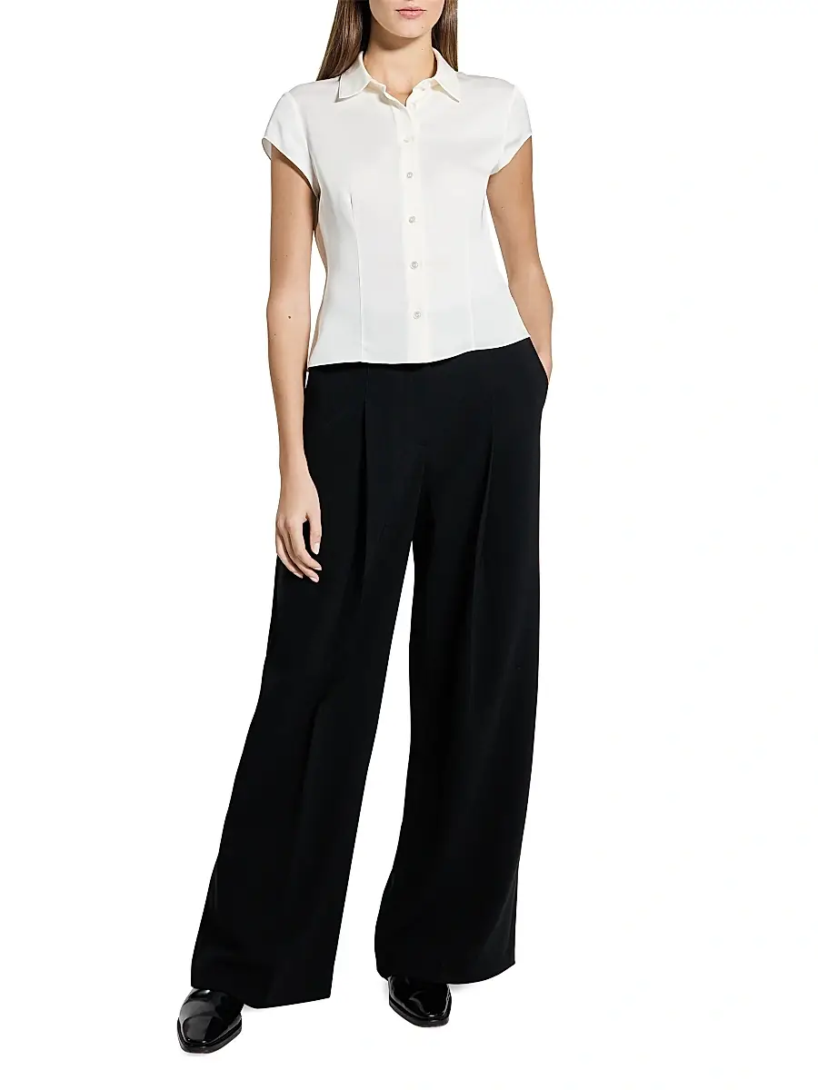Theory Women's Cap-Sleeve Silk Button-Front Shirt | Thumbnail 2