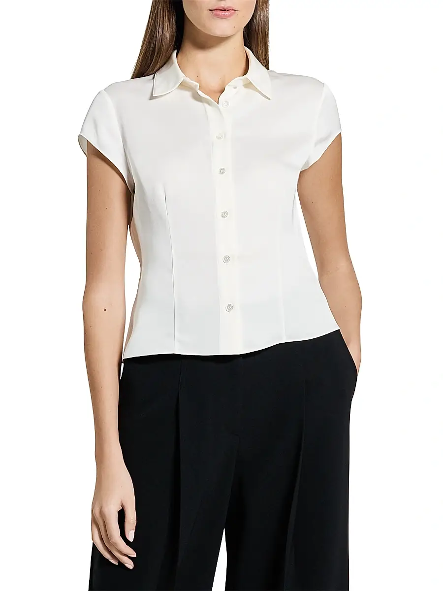 Theory Women's Cap-Sleeve Silk Button-Front Shirt | Thumbnail 3