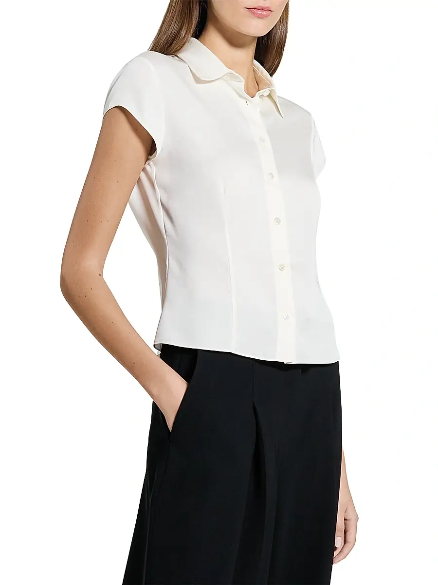 Theory Women's Cap-Sleeve Silk Button-Front Shirt | Thumbnail 4