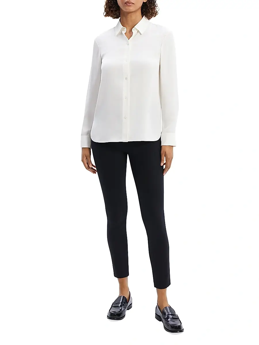 Theory Women's Straight Silk Button-Front Shirt | Thumbnail 2