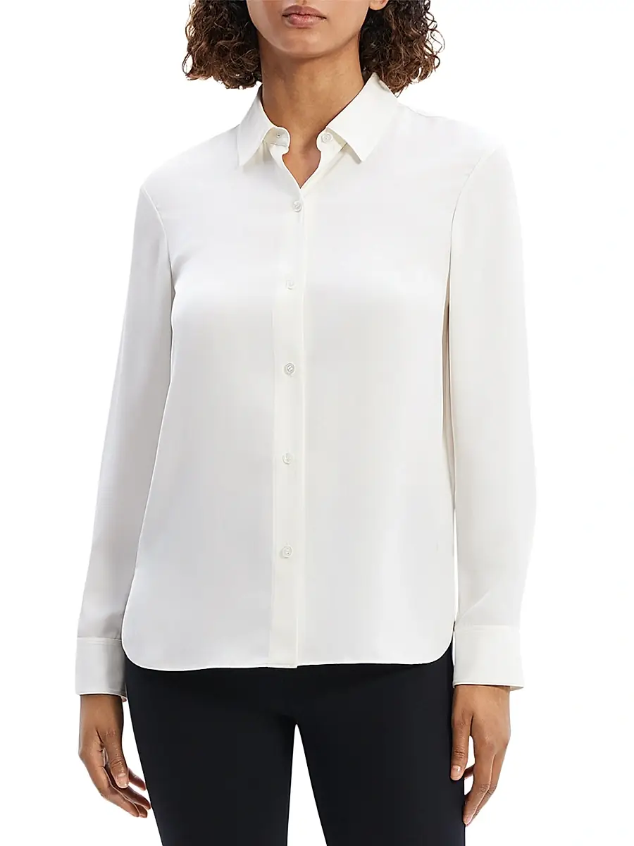 Theory Women's Straight Silk Button-Front Shirt | Thumbnail 3
