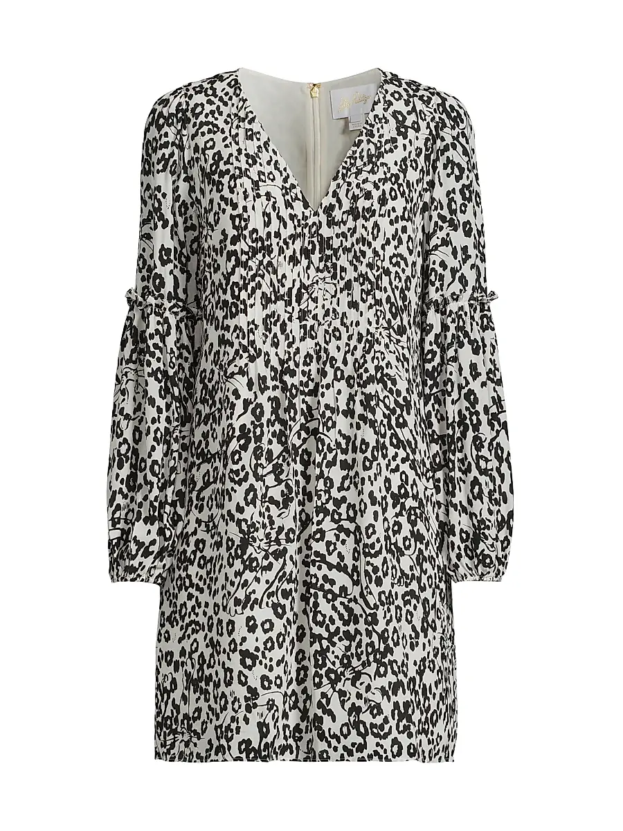 Lilly Pulitzer Women's Cleme Leopard Silk Dress - Coconut | Image 1 Lilly Pulitzer Women's Cleme Leopard Silk Dress - Coconut | Image 1
