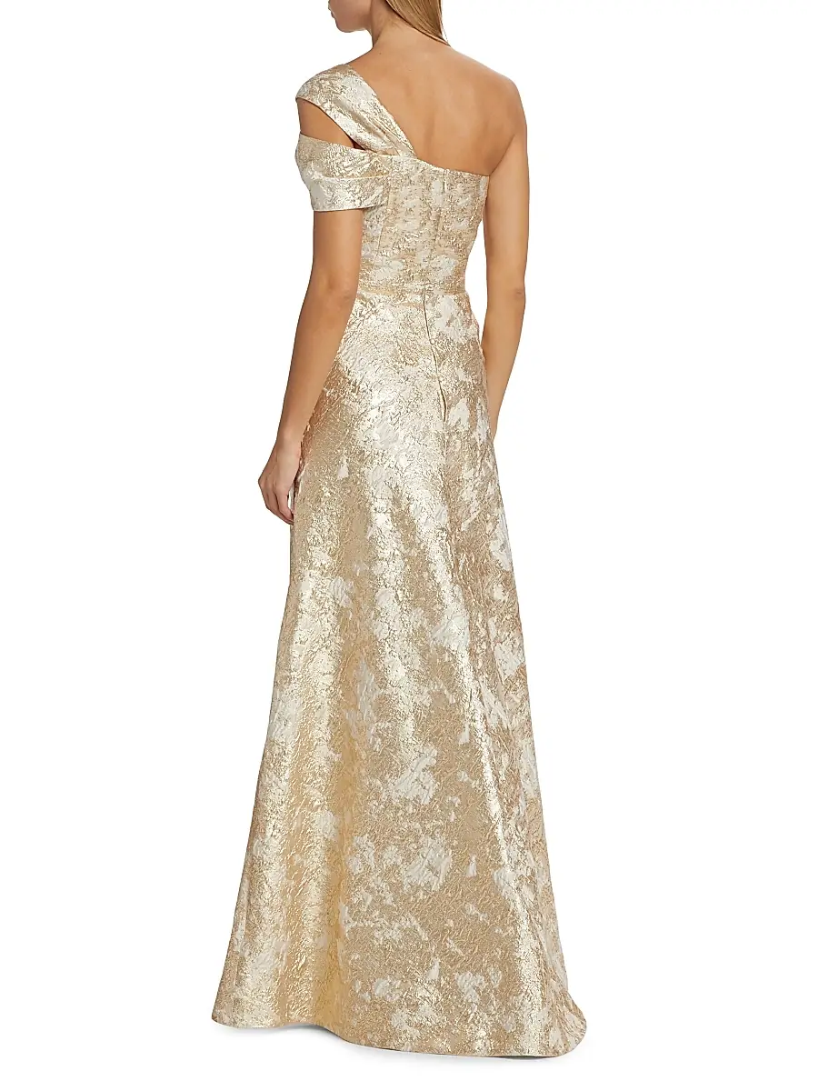 Teri Jon by Rickie Freeman Women's Metallic Jacquard One-Shoulder Gown | Thumbnail 5