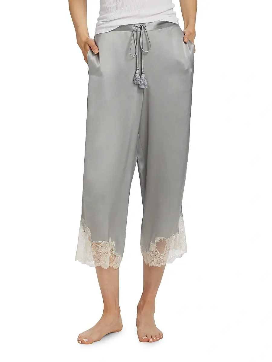 Josie Natori Women's Lolita Silk Lace-Trimmed Pants | Thumbnail 3 Josie Natori Women's Lolita Silk Lace-Trimmed Pants | Thumbnail 3