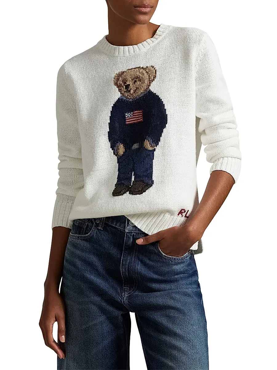 Polo Ralph Lauren Women's Cotton-Linen Crewneck Bear Sweater | Thumbnail 3 Polo Ralph Lauren Women's Cotton-Linen Crewneck Bear Sweater | Thumbnail 3