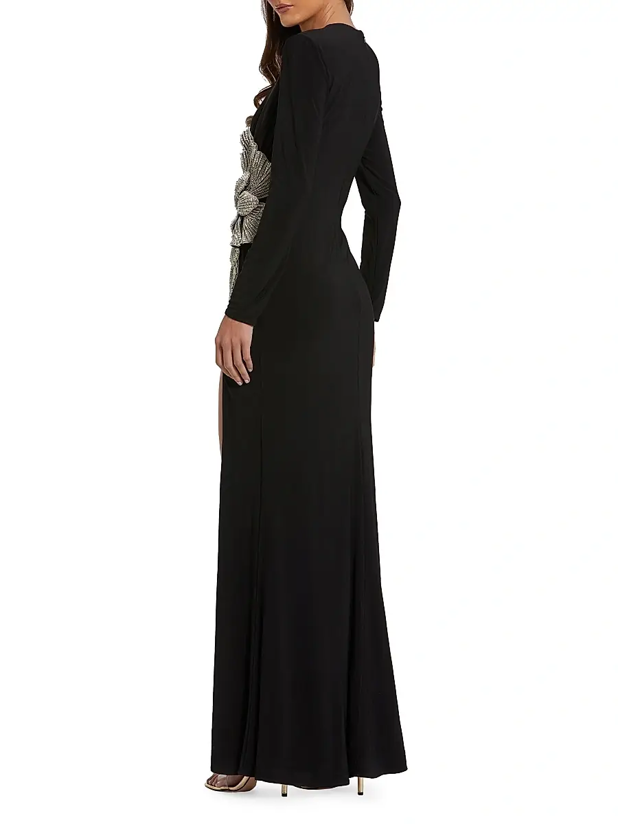 Mac Duggal Women's Jersey Beaded Floral Long-Sleeve Gown | Thumbnail 2