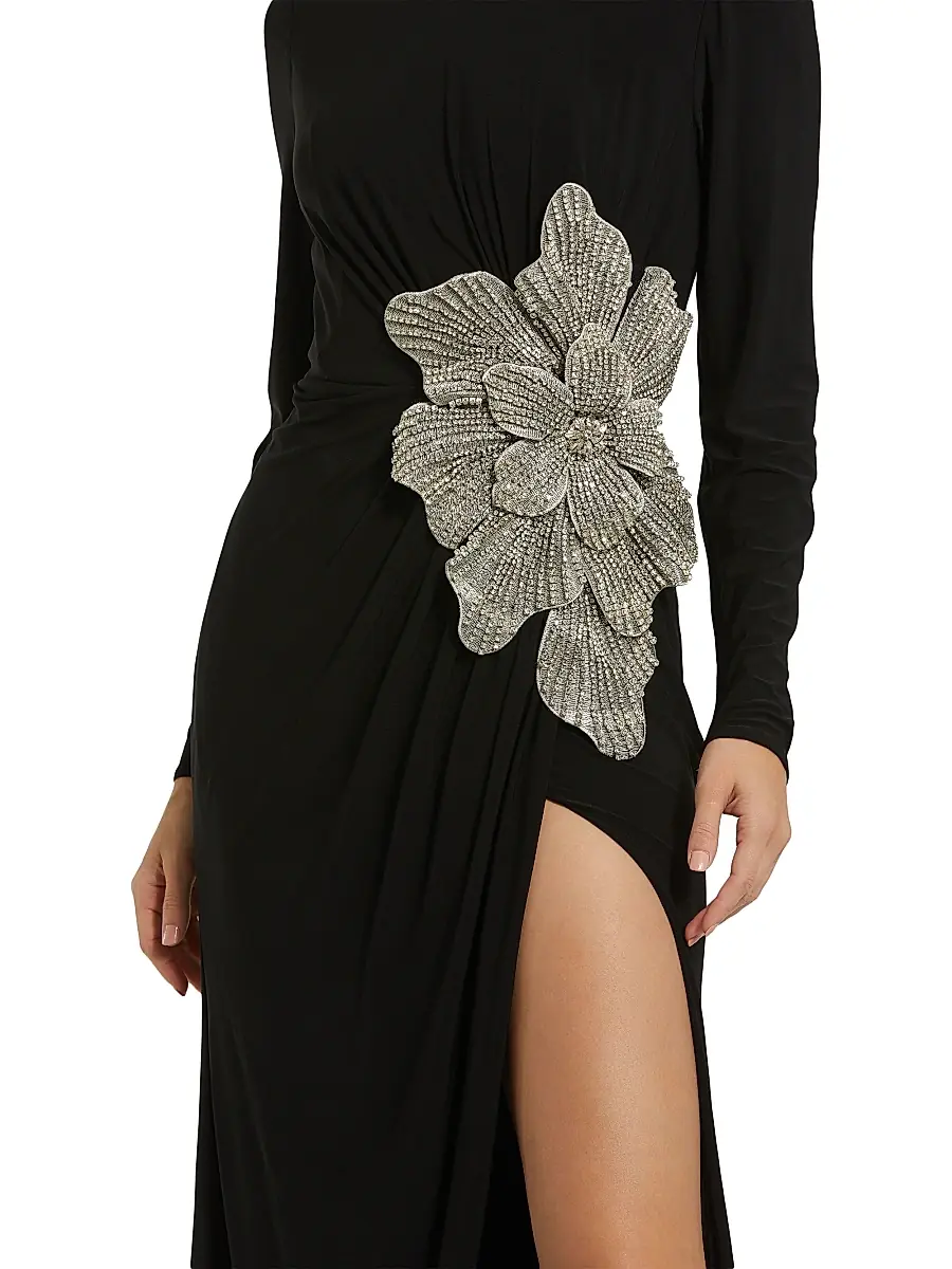 Mac Duggal Women's Jersey Beaded Floral Long-Sleeve Gown | Thumbnail 3