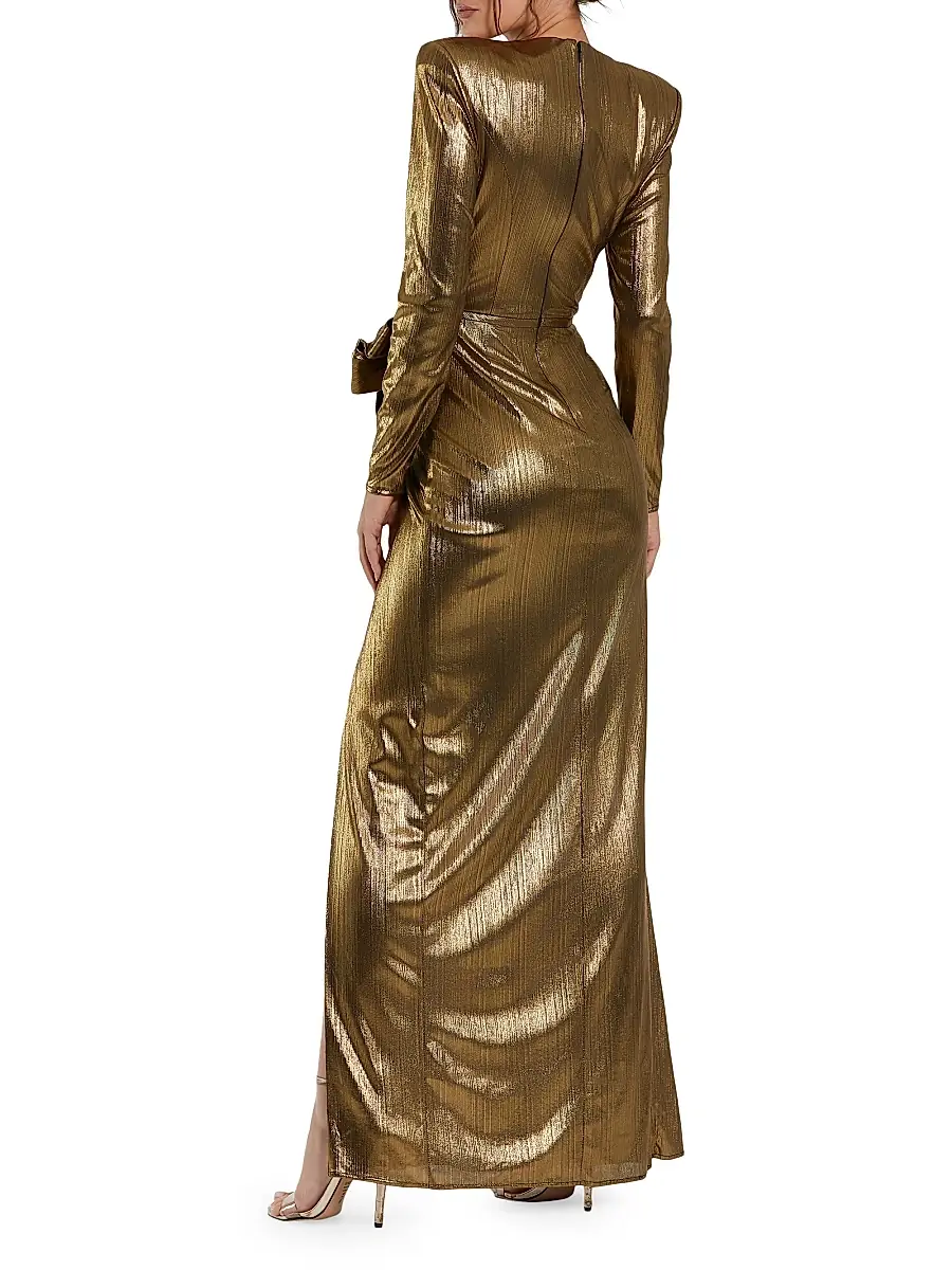 Mac Duggal Women's Metallic Jersey Bow A-Line Gown | Thumbnail 2