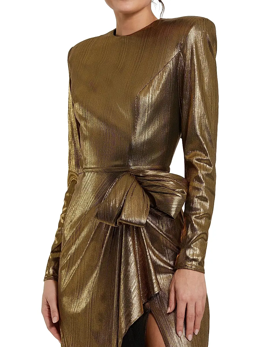 Mac Duggal Women's Metallic Jersey Bow A-Line Gown | Thumbnail 3