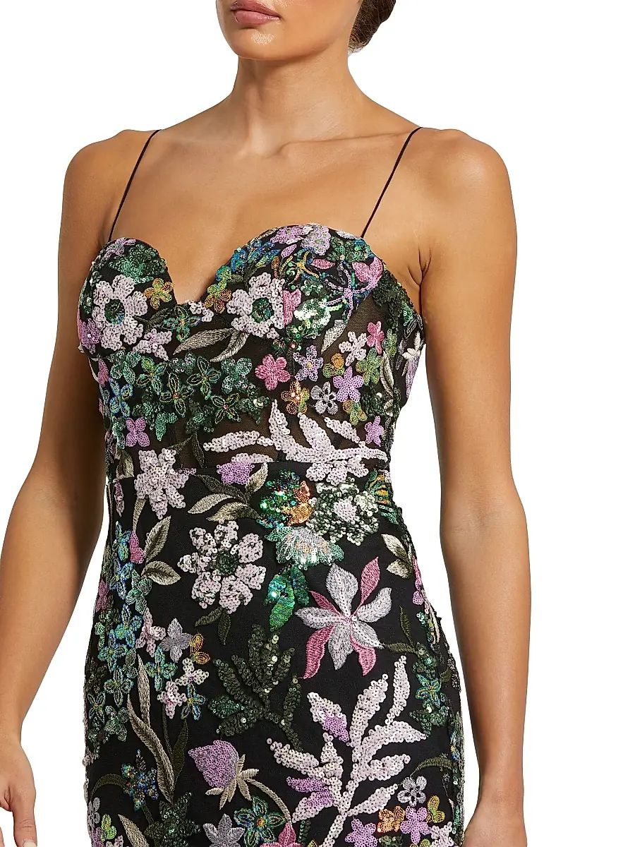 Mac Duggal Women's Floral Sequined Sleeveless Maxi Dress | Thumbnail 3