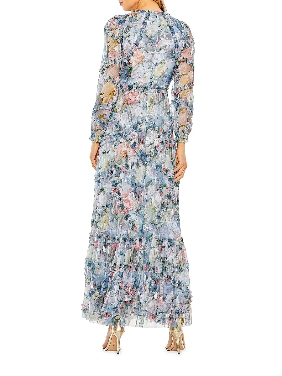 Mac Duggal Women's Floral Chiffon Tiered Maxi Dress | Thumbnail 2 Mac Duggal Women's Floral Chiffon Tiered Maxi Dress | Thumbnail 2