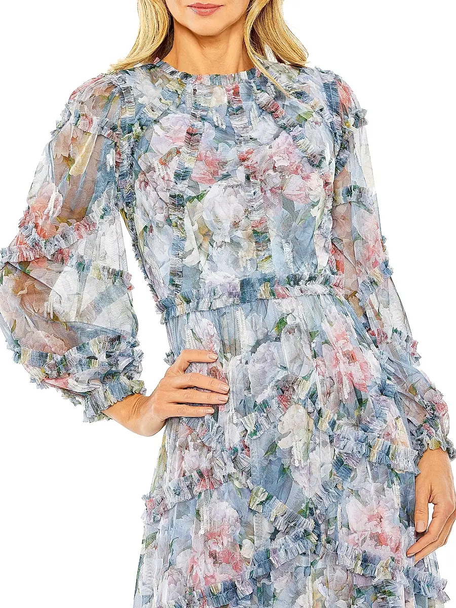 Mac Duggal Women's Floral Chiffon Tiered Maxi Dress | Thumbnail 3 Mac Duggal Women's Floral Chiffon Tiered Maxi Dress | Thumbnail 3