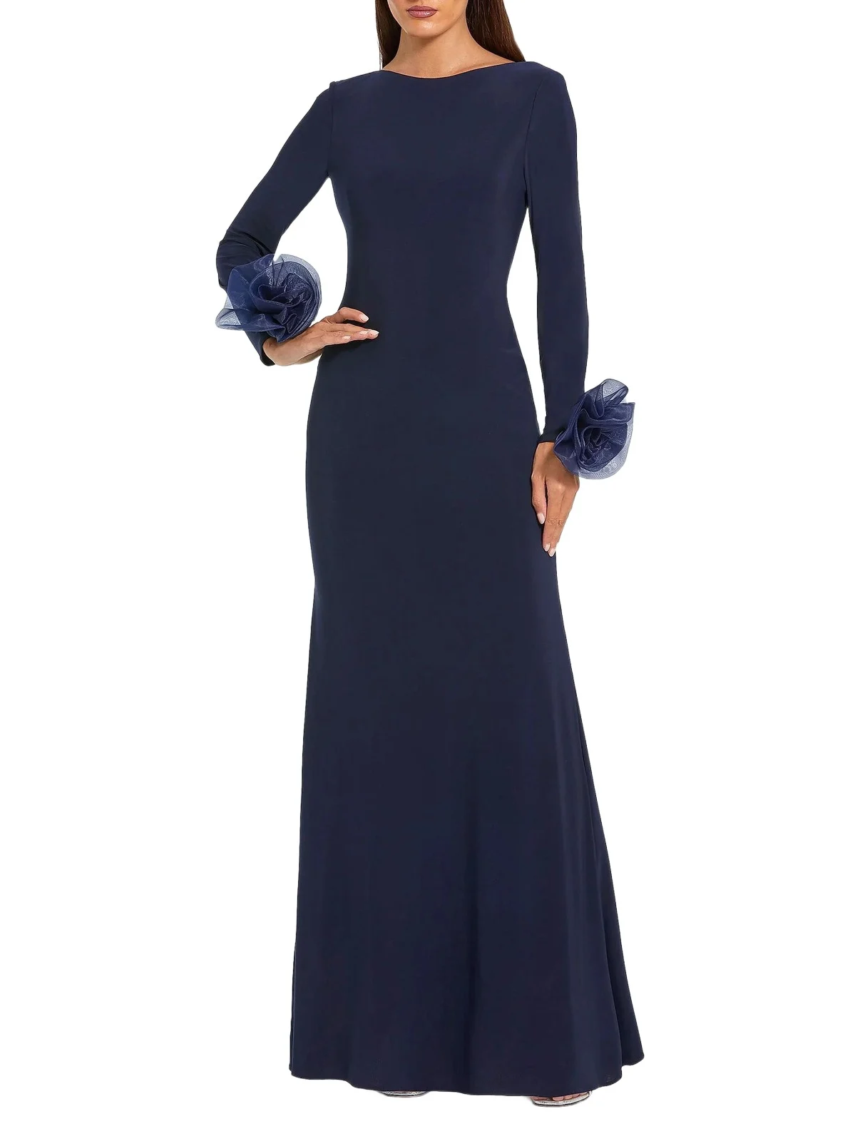 Mac Duggal Women's Organza Rosette Long-Sleeve Gown