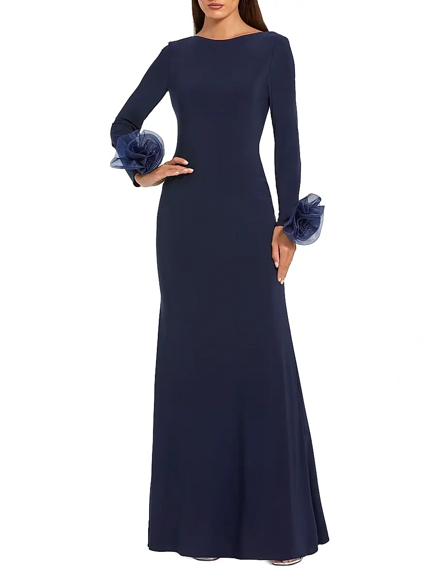 Mac Duggal Women's Organza Rosette Long-Sleeve Gown
