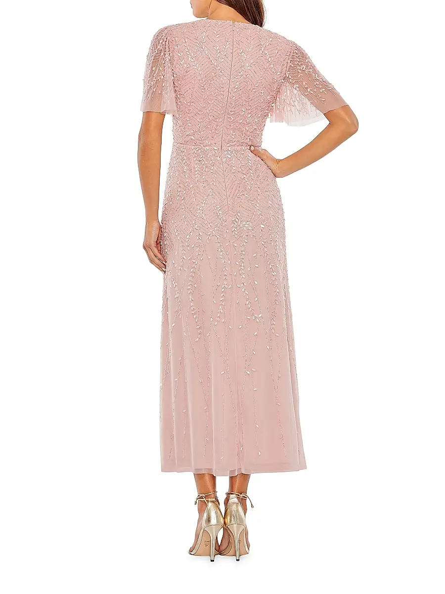 Mac Duggal Women's Beaded Sheath Short-Sleeve Midi-Dress | Thumbnail 2