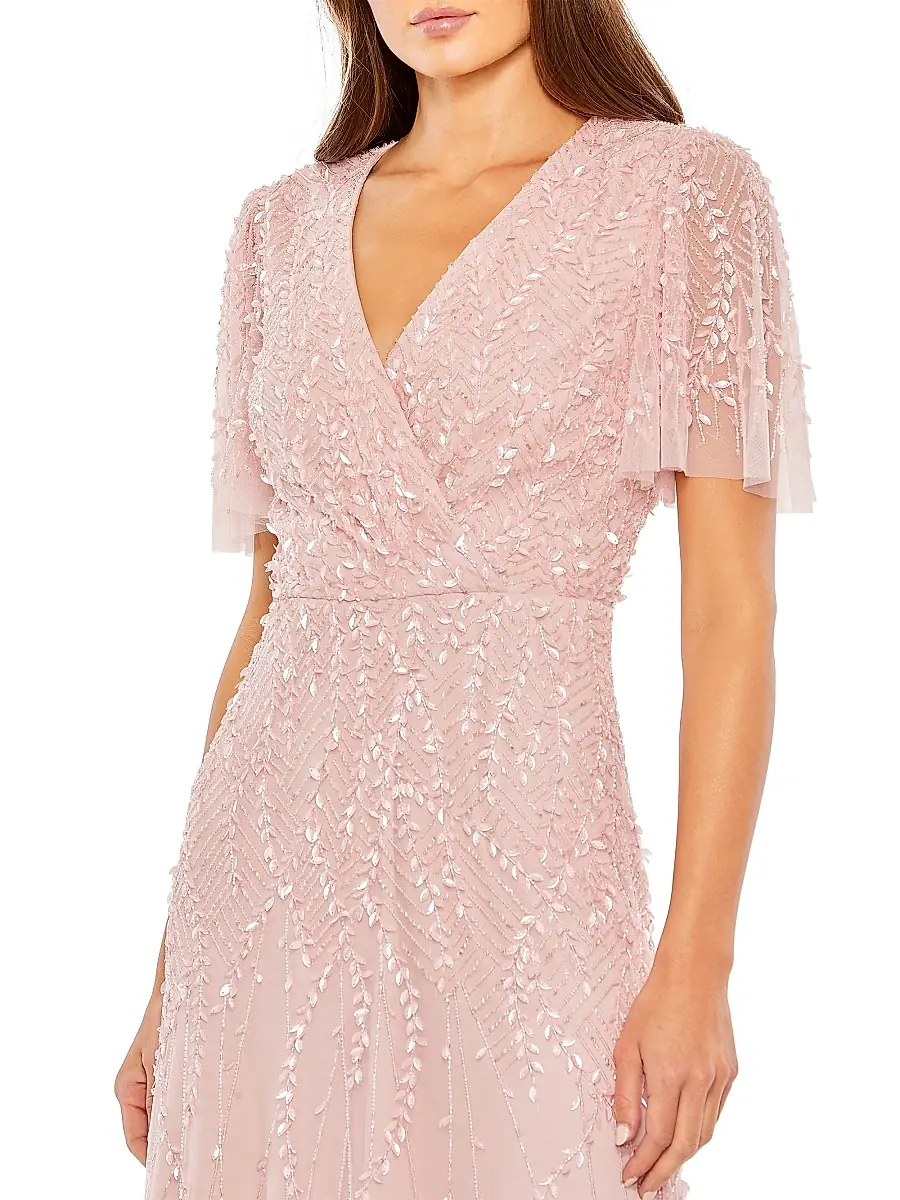 Mac Duggal Women's Beaded Sheath Short-Sleeve Midi-Dress | Thumbnail 3