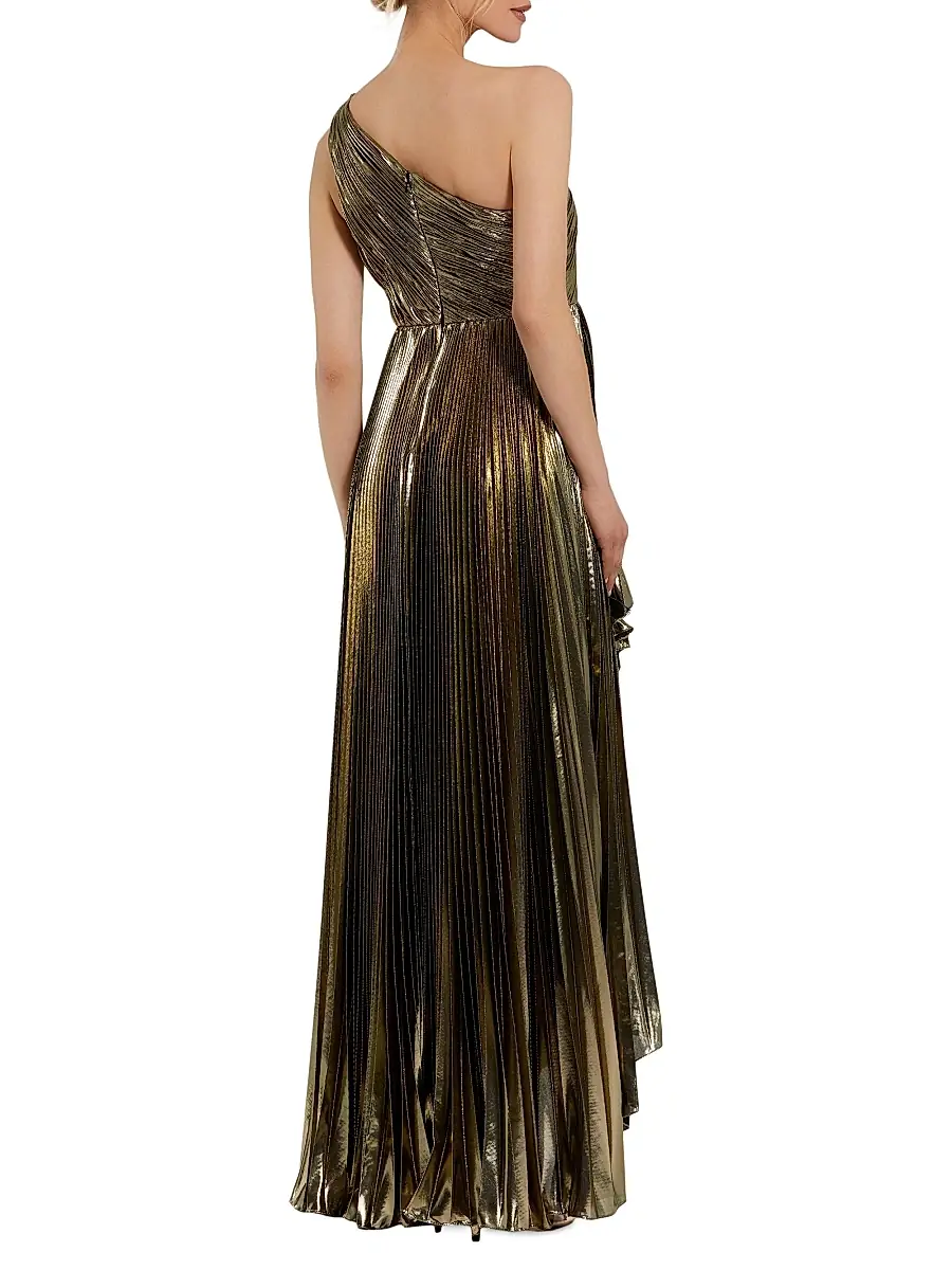 Mac Duggal Women's Metallic Pleated One-Shoulder Faux-Wrap Gown | Thumbnail 2 Mac Duggal Women's Metallic Pleated One-Shoulder Faux-Wrap Gown | Thumbnail 2