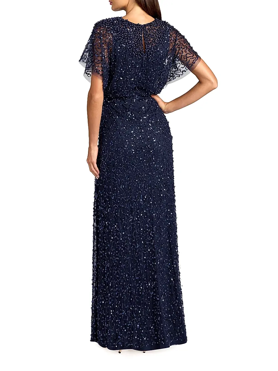 Mac Duggal Women's Beaded Sequin Shawl Gown | Thumbnail 2 Mac Duggal Women's Beaded Sequin Shawl Gown | Thumbnail 2