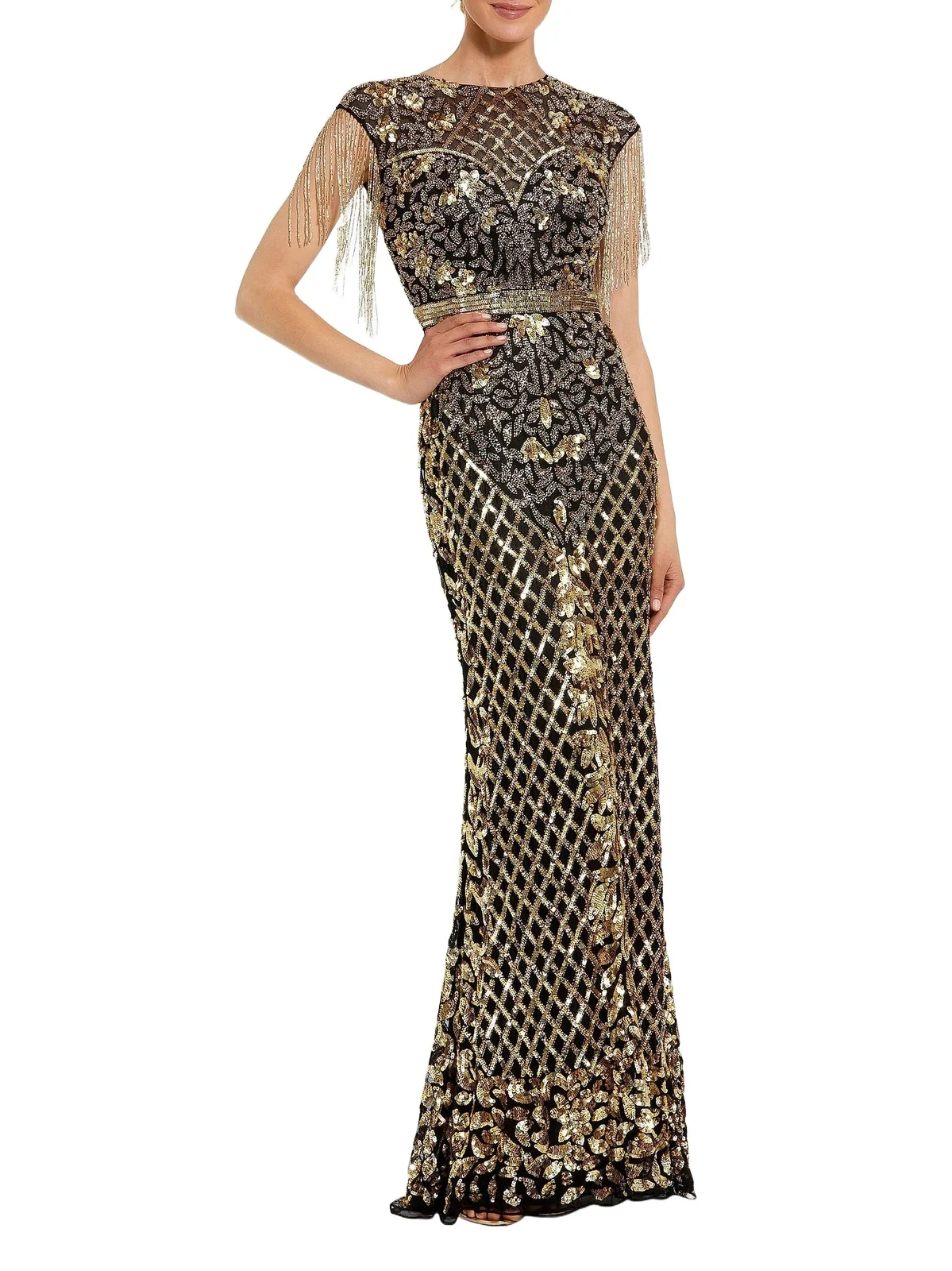 Mac Duggal Women's Beaded Fringe Gown