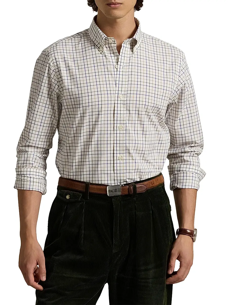 Polo Ralph Lauren Men's Tattersall Poplin Button-Down Shirt - Cream Olive Multi | Thumbnail 3