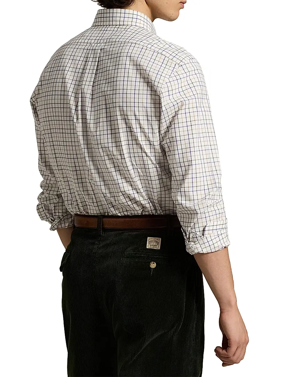 Polo Ralph Lauren Men's Tattersall Poplin Button-Down Shirt - Cream Olive Multi | Thumbnail 4
