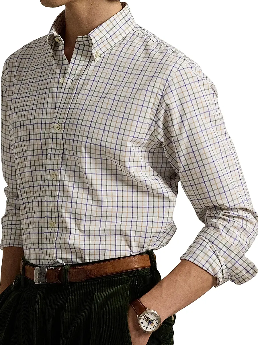 Polo Ralph Lauren Men's Tattersall Poplin Button-Down Shirt - Cream Olive Multi | Thumbnail 5