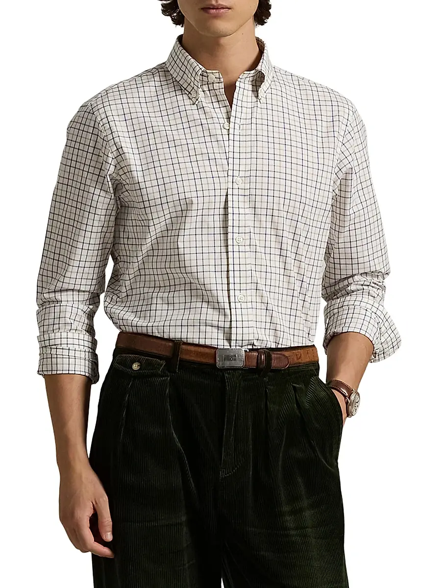 Polo Ralph Lauren Men's Tattersall Poplin Button-Down Shirt - Cream Olive Multi | Thumbnail 7