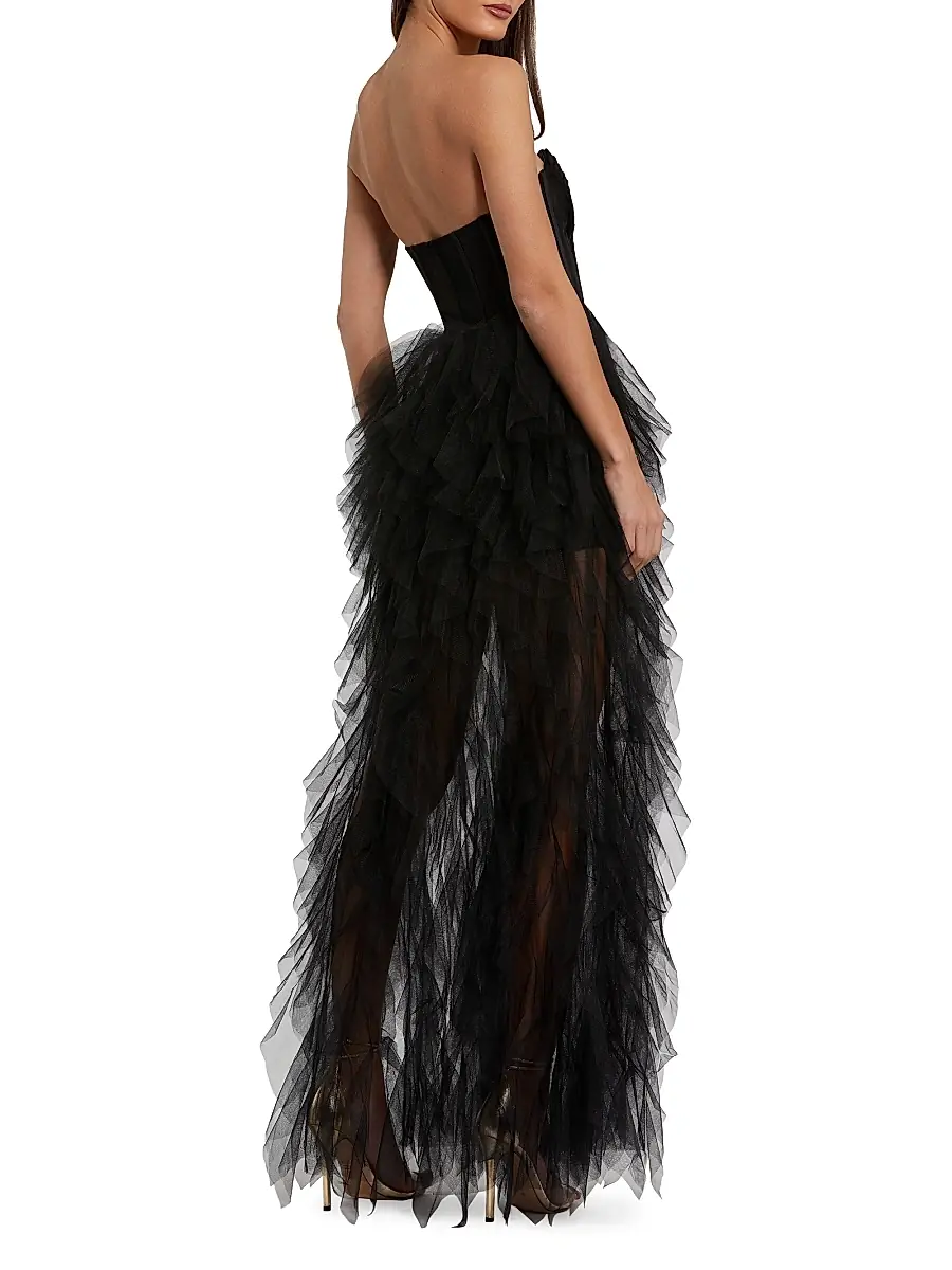Mac Duggal Women's Tulle Strapless Bustier Ruffled Gown | Thumbnail 2 Mac Duggal Women's Tulle Strapless Bustier Ruffled Gown | Thumbnail 2