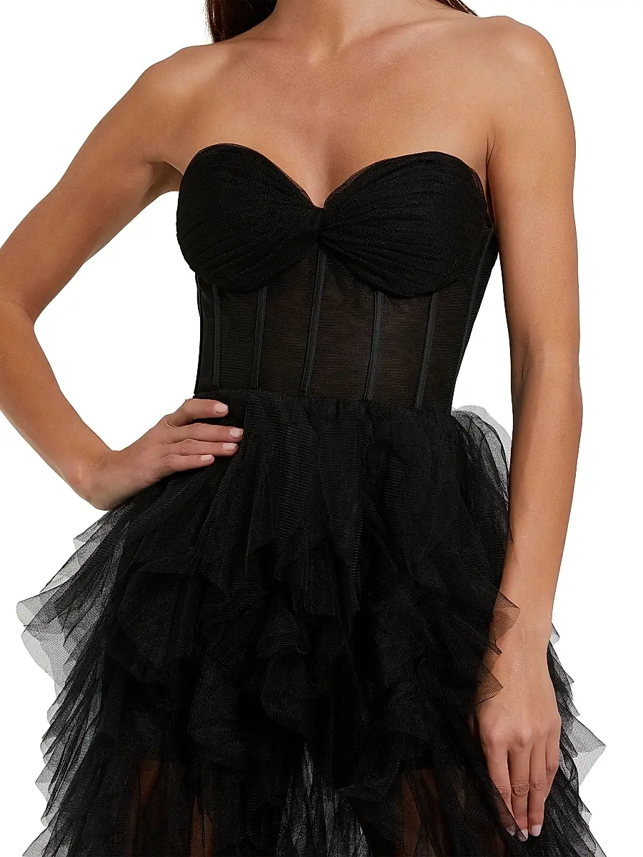 Mac Duggal Women's Tulle Strapless Bustier Ruffled Gown | Thumbnail 3 Mac Duggal Women's Tulle Strapless Bustier Ruffled Gown | Thumbnail 3