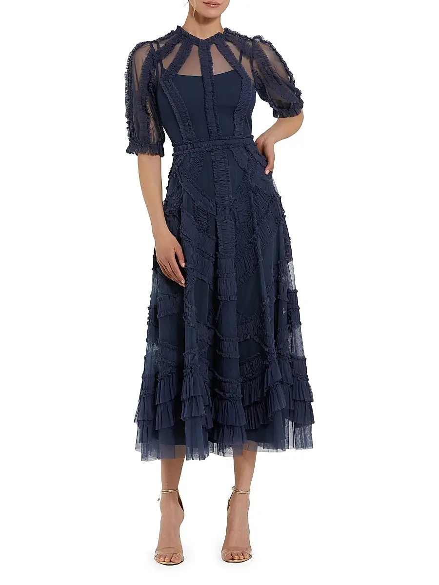 Mac Duggal Women's High-Neck Gathered Tulle Midi-Dress | Thumbnail 2 Mac Duggal Women's High-Neck Gathered Tulle Midi-Dress | Thumbnail 2