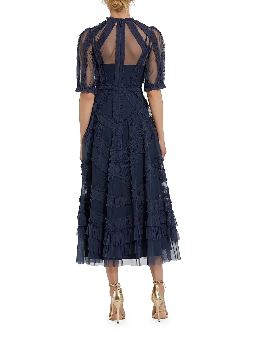 Mac Duggal Women's High-Neck Gathered Tulle Midi-Dress | Thumbnail 3 Mac Duggal Women's High-Neck Gathered Tulle Midi-Dress | Thumbnail 3