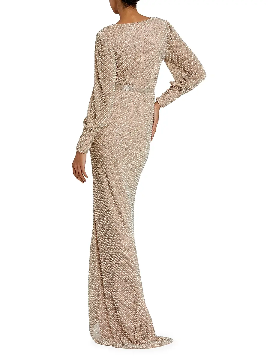 Mac Duggal Women's Pearl-Embellished Long-Sleeve Gown | Thumbnail 2 Mac Duggal Women's Pearl-Embellished Long-Sleeve Gown | Thumbnail 2