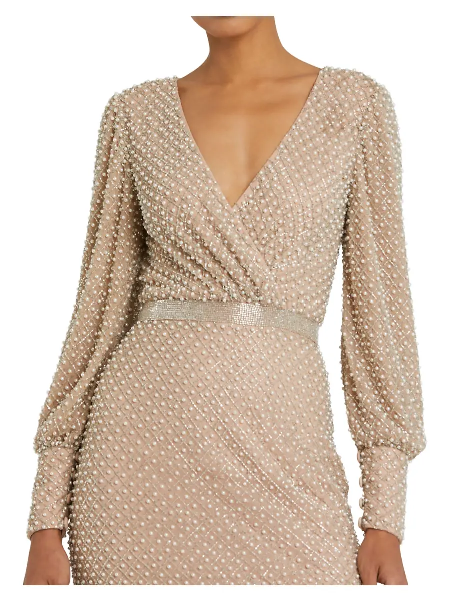 Mac Duggal Women's Pearl-Embellished Long-Sleeve Gown | Thumbnail 3 Mac Duggal Women's Pearl-Embellished Long-Sleeve Gown | Thumbnail 3