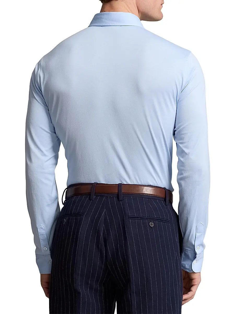 Polo Ralph Lauren Men's Lisle Cotton Long-Sleeve Polo Shirt - Office Blue | Thumbnail 4 Polo Ralph Lauren Men's Lisle Cotton Long-Sleeve Polo Shirt - Office Blue | Thumbnail 4