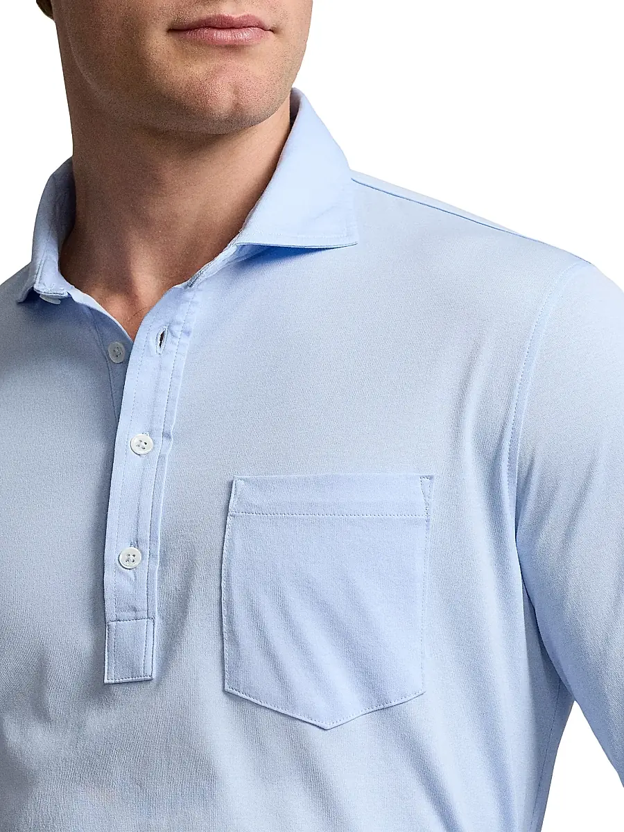 Polo Ralph Lauren Men's Lisle Cotton Long-Sleeve Polo Shirt - Office Blue | Thumbnail 5 Polo Ralph Lauren Men's Lisle Cotton Long-Sleeve Polo Shirt - Office Blue | Thumbnail 5