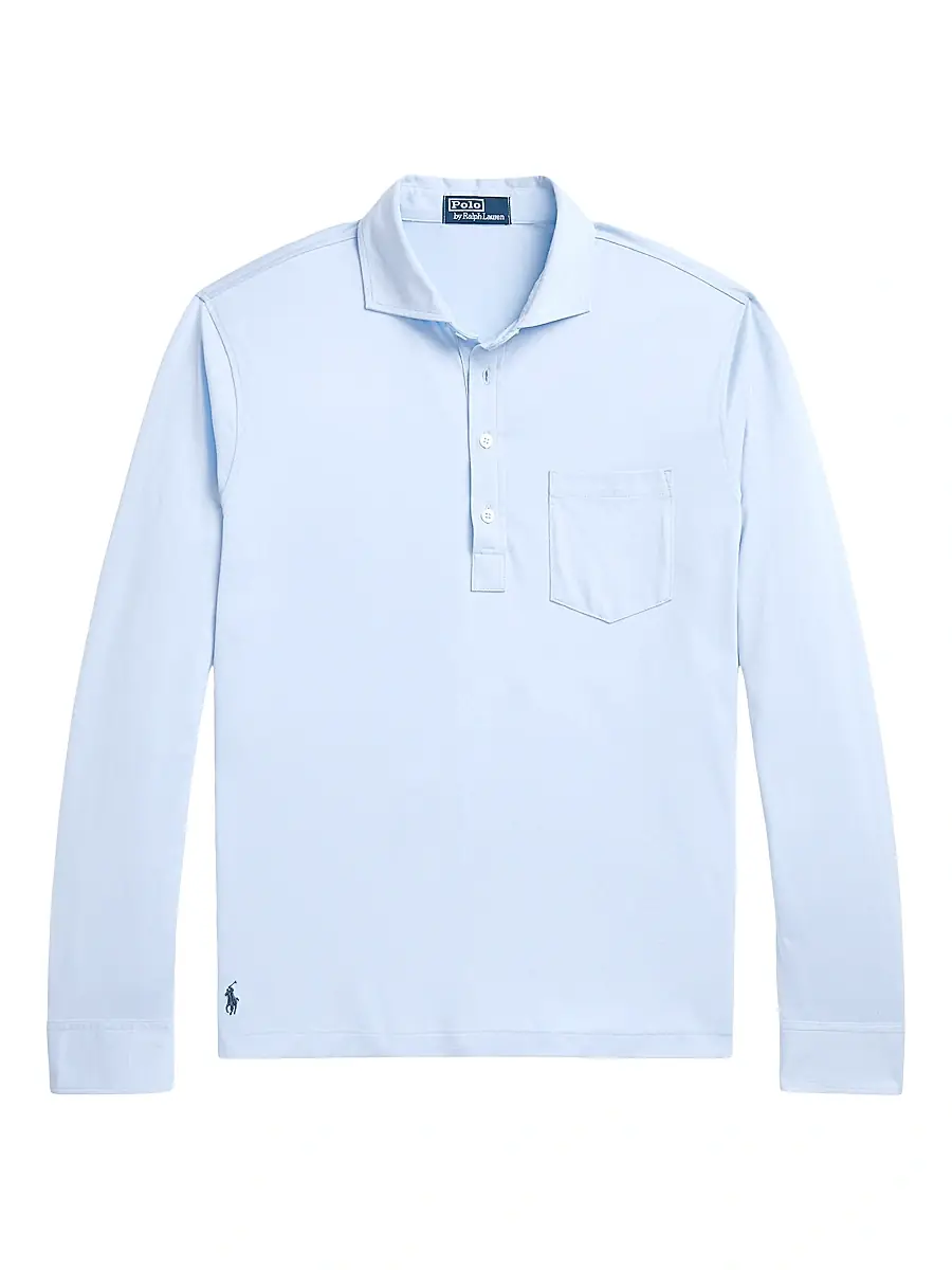 Men's Lisle Cotton Long-Sleeve Polo Shirt - Office Blue Men's Lisle Cotton Long-Sleeve Polo Shirt - Office Blue