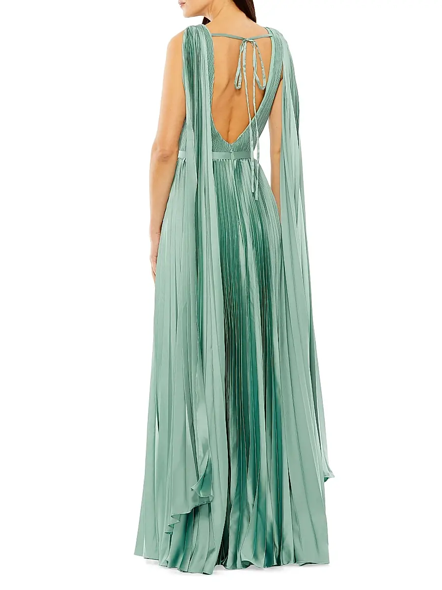 Mac Duggal Women's Pleated Charmeuse Cape A-Line Gown | Thumbnail 2 Mac Duggal Women's Pleated Charmeuse Cape A-Line Gown | Thumbnail 2