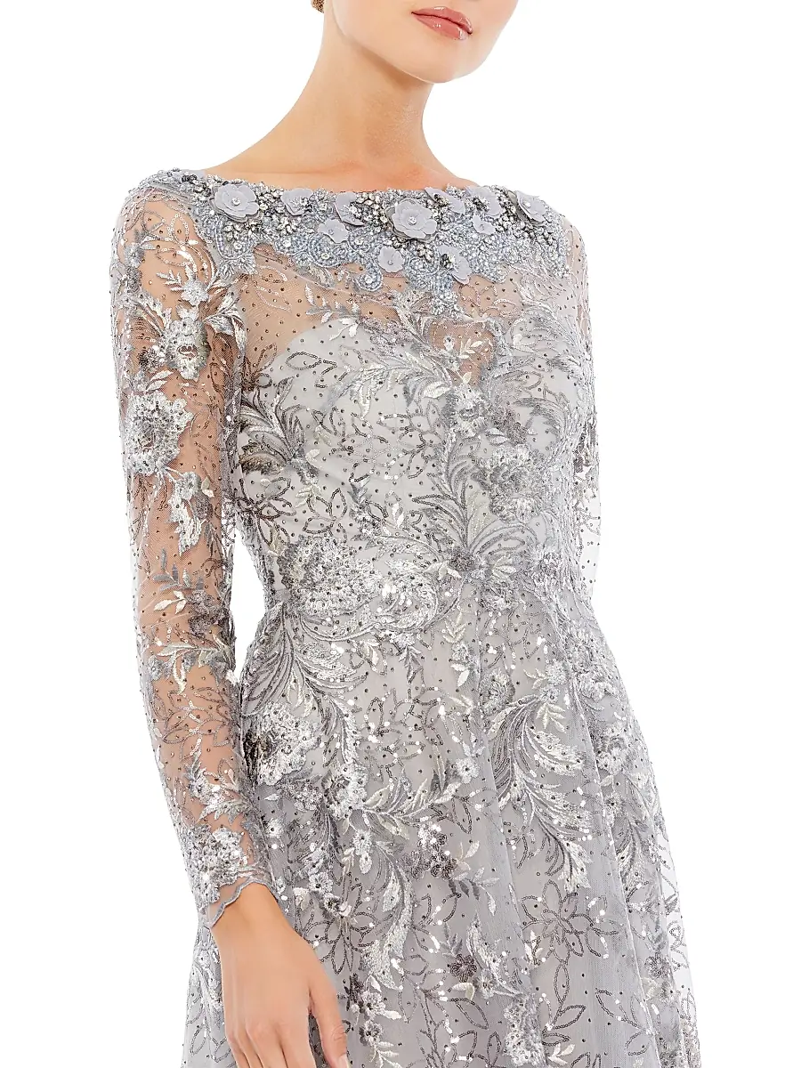 Mac Duggal Women's Floral Embroidered Illusion Gown | Thumbnail 3