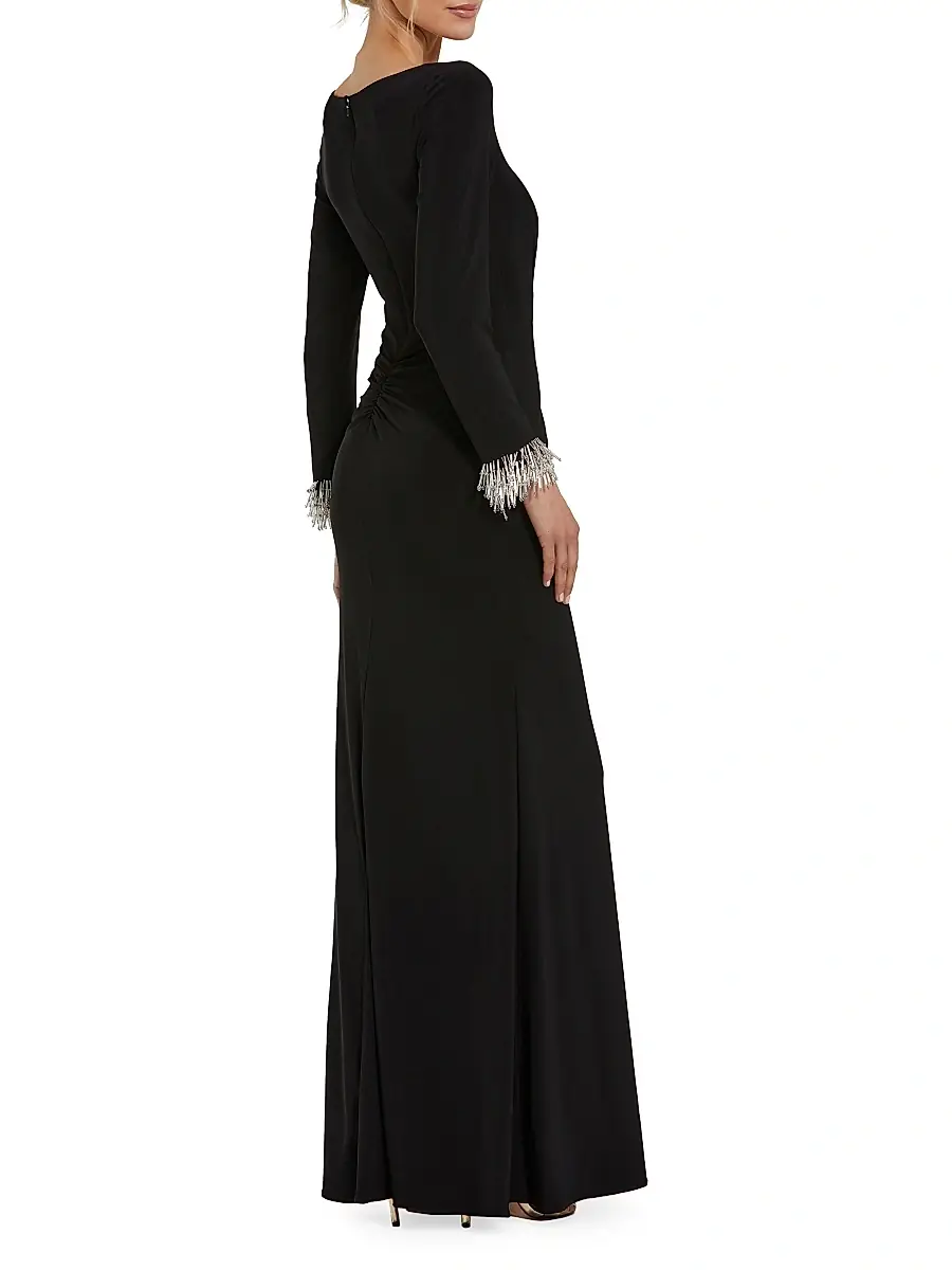Mac Duggal Women's Seasonless Long Sleeve Jersey Gown With Beaded Sleeve Cuffs | Thumbnail 2 Mac Duggal Women's Seasonless Long Sleeve Jersey Gown With Beaded Sleeve Cuffs | Thumbnail 2