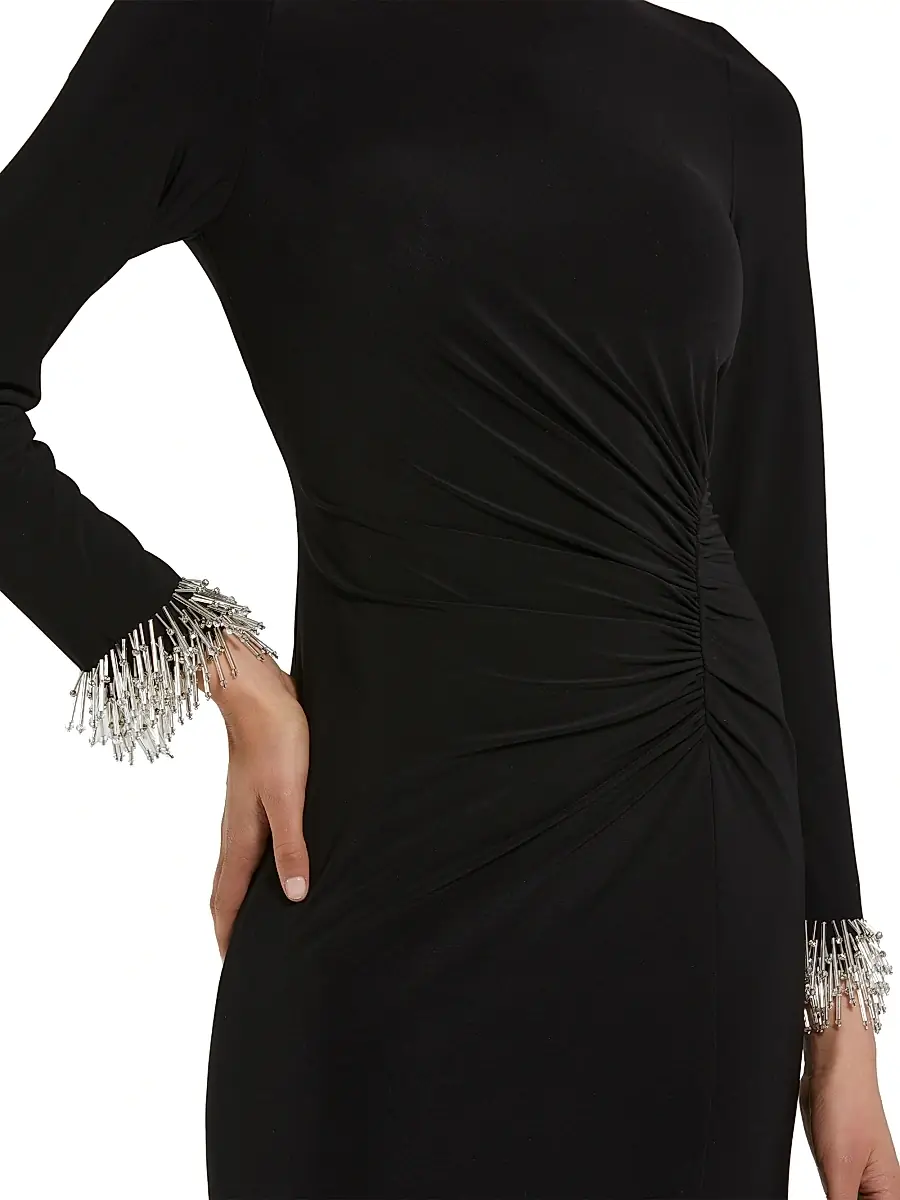 Mac Duggal Women's Seasonless Long Sleeve Jersey Gown With Beaded Sleeve Cuffs | Thumbnail 3 Mac Duggal Women's Seasonless Long Sleeve Jersey Gown With Beaded Sleeve Cuffs | Thumbnail 3