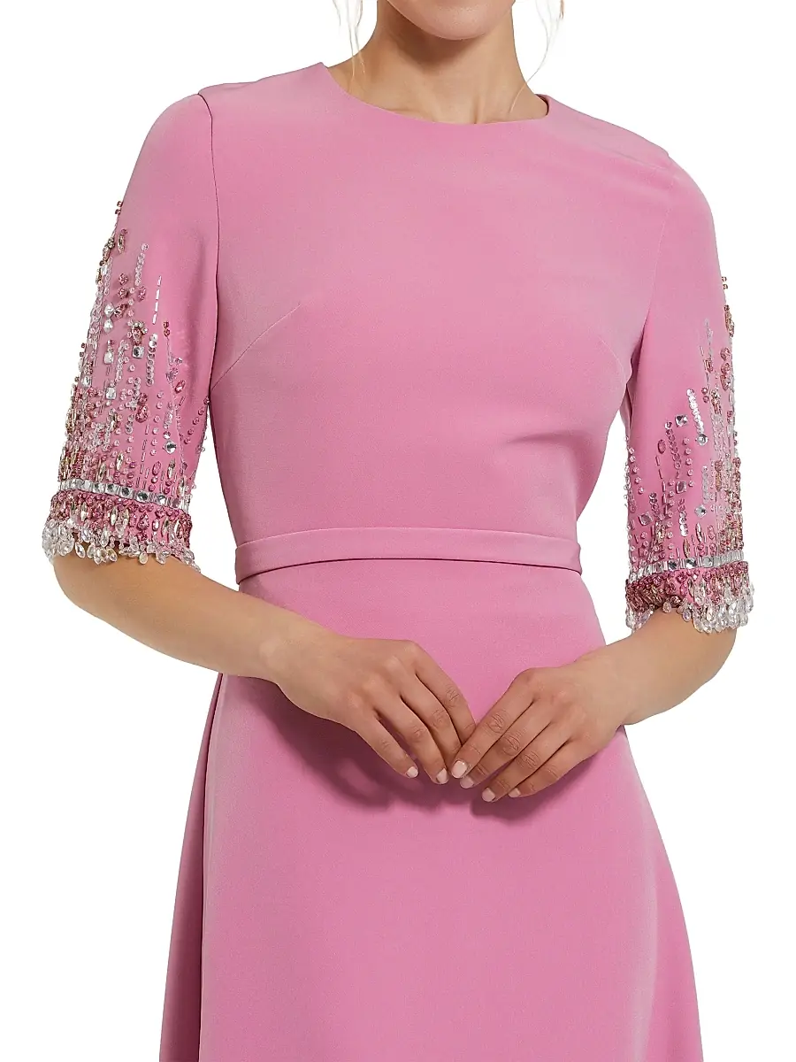 Mac Duggal Women's Crêpe Beaded-Sleeve A-Line Gown | Thumbnail 3 Mac Duggal Women's Crêpe Beaded-Sleeve A-Line Gown | Thumbnail 3