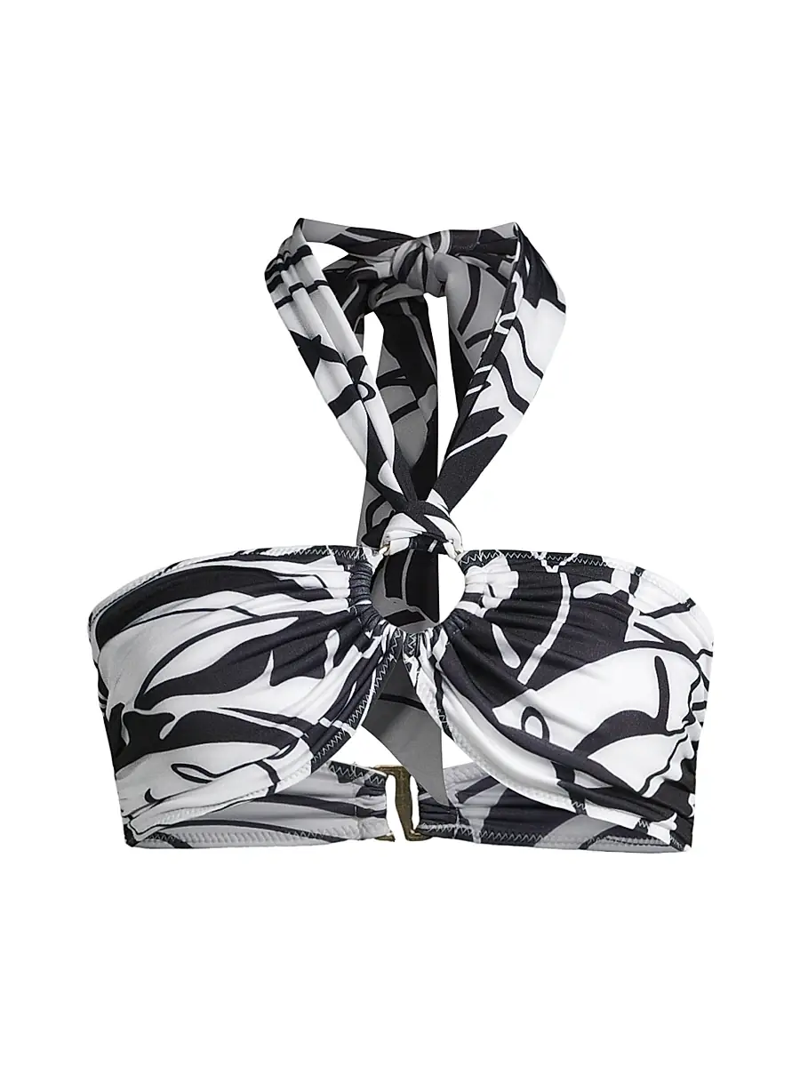 Ramy Brook Women's Marie Palm Print Bikini Top - Black White Exotic Palm - Size Large | Image 1 Ramy Brook Women's Marie Palm Print Bikini Top - Black White Exotic Palm - Size Large | Image 1