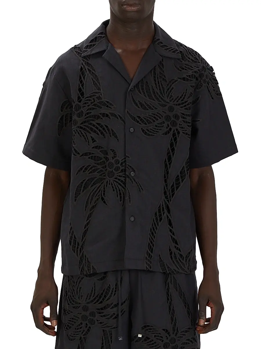 Amiri Men's Eyelet Palm Camp Shirt - Black | Image 1 Amiri Men's Eyelet Palm Camp Shirt - Black | Image 1