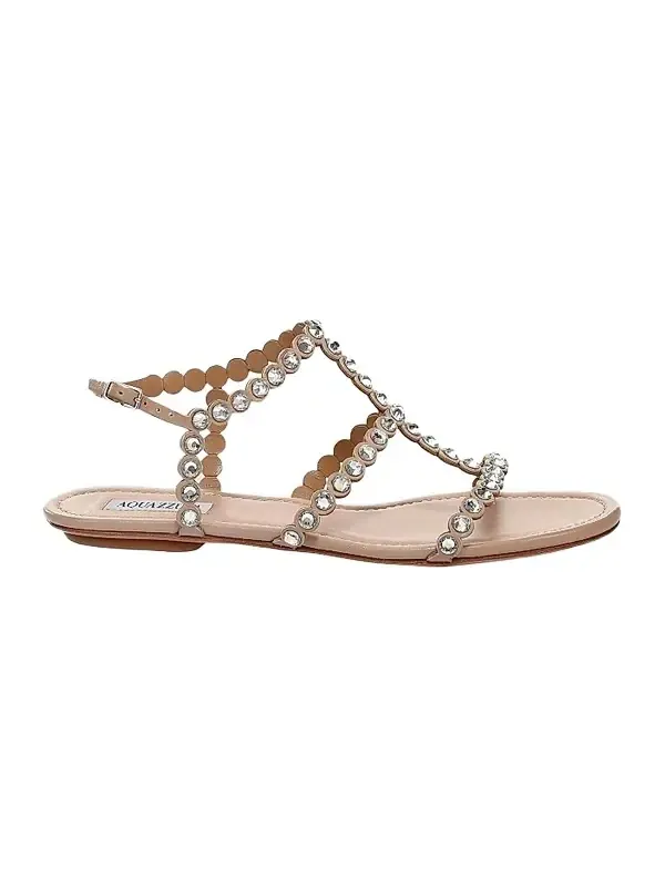 Women's Tequila Crystal-Embellished Leather Flat Sandals