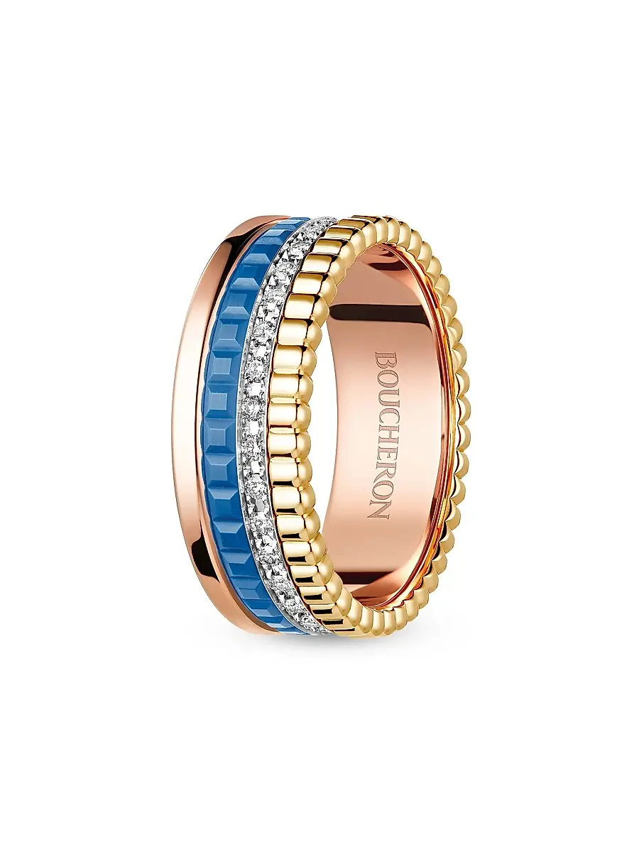 Boucheron Women's Quatre Blue Edition Tri-Tone 18K Gold, HyCeram & 0.24 TCW Diamond Ring | Thumbnail 2 Boucheron Women's Quatre Blue Edition Tri-Tone 18K Gold, HyCeram & 0.24 TCW Diamond Ring | Thumbnail 2