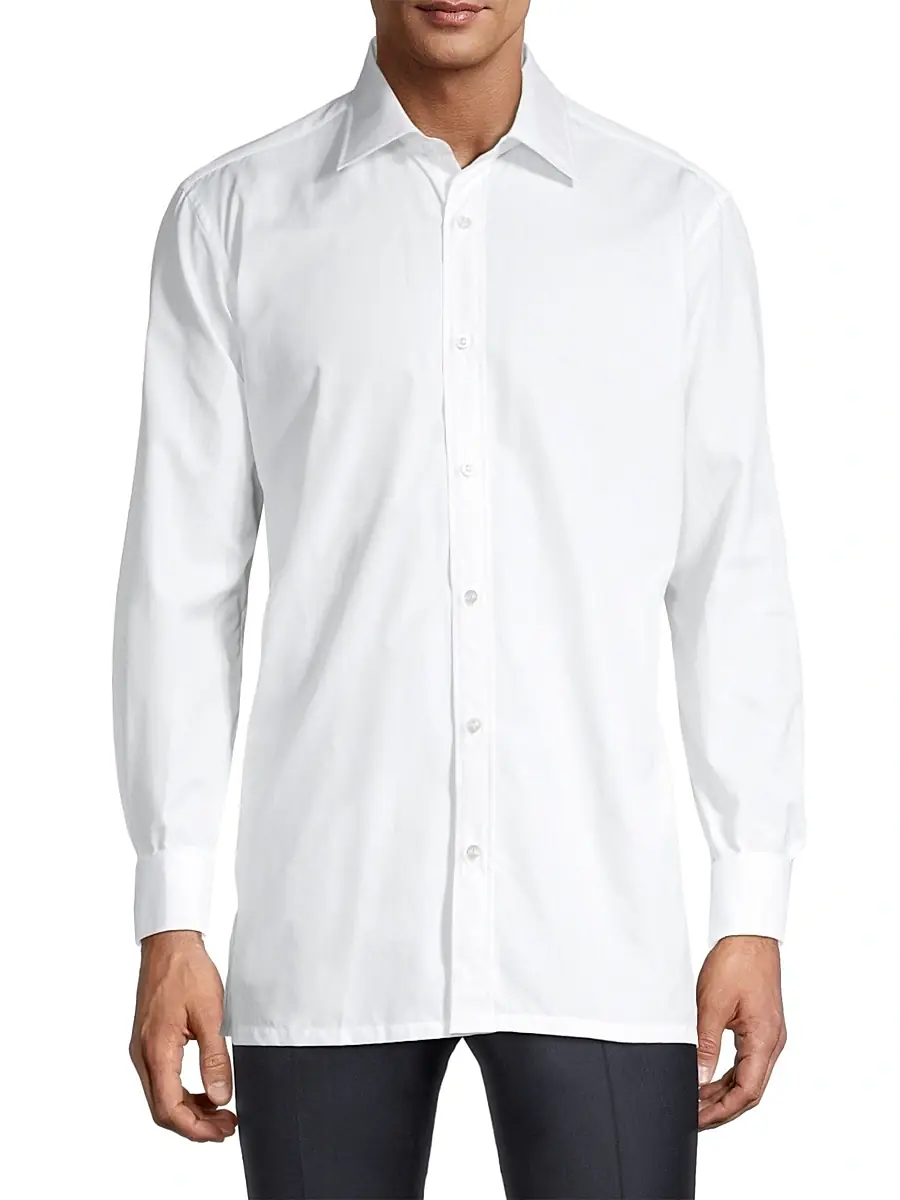 Charvet Men's Solid Poplin Dress Shirt | Thumbnail 3 Charvet Men's Solid Poplin Dress Shirt | Thumbnail 3