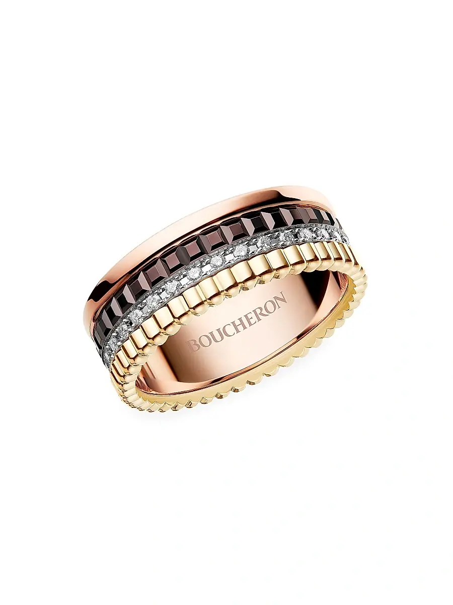 Women's Unisex Quatre Classique Tri-Tone 18K Gold, 0.25 TCW Diamond & PVD Ring - Gold Women's Unisex Quatre Classique Tri-Tone 18K Gold, 0.25 TCW Diamond & PVD Ring - Gold