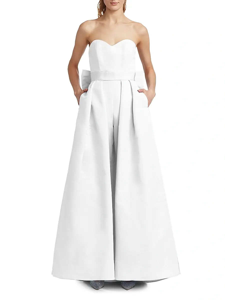 Alexia María Women's Convertible Bow-Embellished Silk Faille Jumpsuit | Thumbnail 3 Alexia María Women's Convertible Bow-Embellished Silk Faille Jumpsuit | Thumbnail 3