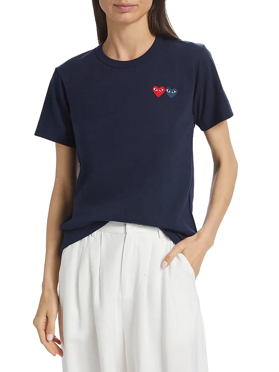 Comme des Garçons PLAY Women's Double Heart T-Shirt - Navy | Thumbnail 3